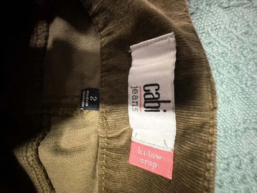 Cabi Jeans Hi-Low Crop Olive Green Corduroy Pants